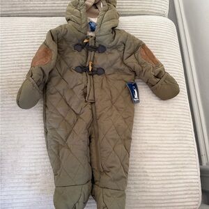 Quilted Olive Green Baby Snowsuit